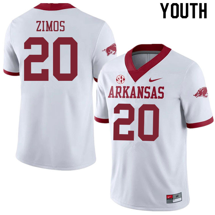 Youth #20 Zach Zimos Arkansas Razorbacks College Football Jerseys Sale-Alternate White